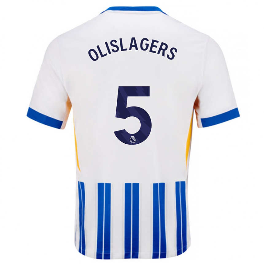 Kinder Fußball Marisa Olislagers #5 Weiß Blaue Nadelstreifen Heimtrikot Trikot 2024/25 T-Shirt Luxemburg