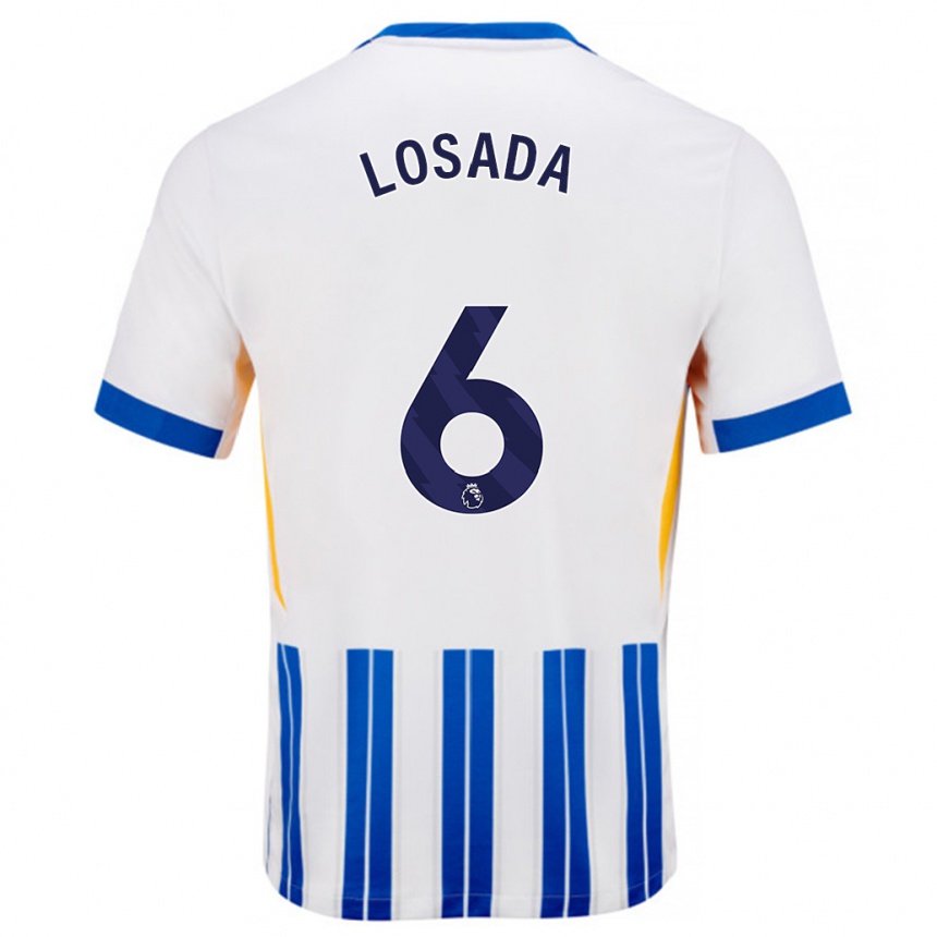 Kinder Fußball Vicky Losada #6 Weiß Blaue Nadelstreifen Heimtrikot Trikot 2024/25 T-Shirt Luxemburg