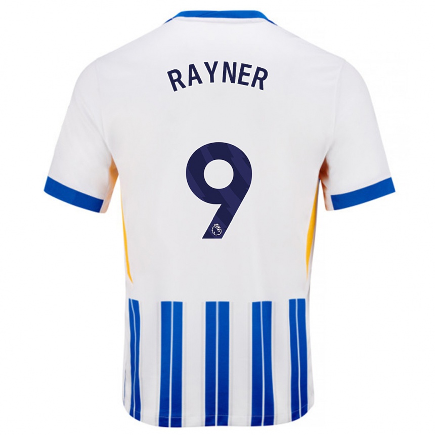 Kinder Fußball Rebecca Rayner #9 Weiß Blaue Nadelstreifen Heimtrikot Trikot 2024/25 T-Shirt Luxemburg