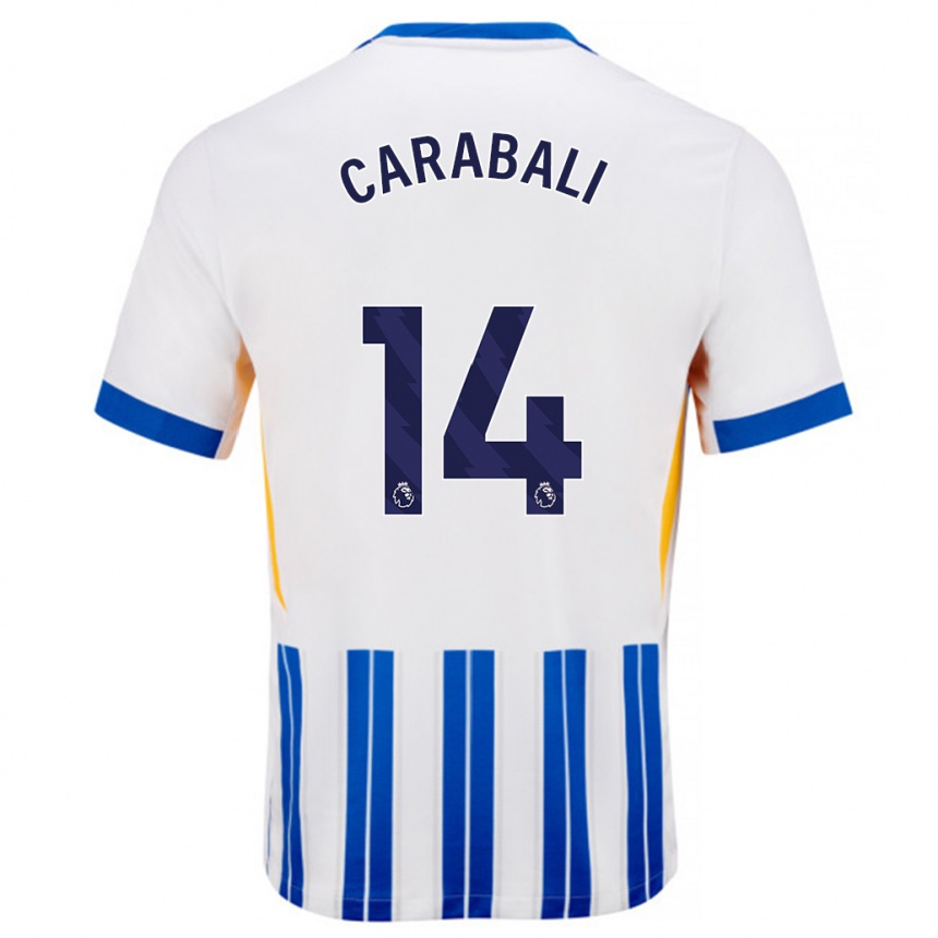 Kinder Fußball Jorelyn Andrea Carabalí Martínez #14 Weiß Blaue Nadelstreifen Heimtrikot Trikot 2024/25 T-Shirt Luxemburg