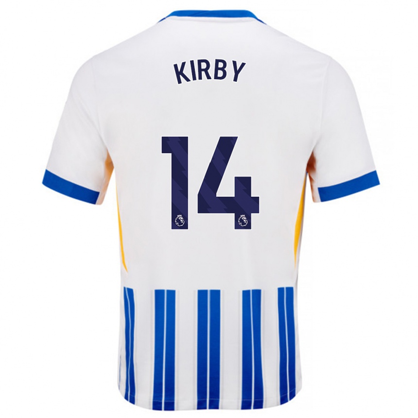 Kinder Fußball Fran Kirby #14 Weiß Blaue Nadelstreifen Heimtrikot Trikot 2024/25 T-Shirt Luxemburg