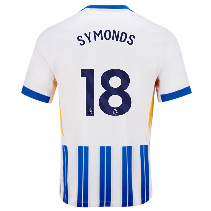 Kinder Fußball Maisie Symonds #18 Weiß Blaue Nadelstreifen Heimtrikot Trikot 2024/25 T-Shirt Luxemburg