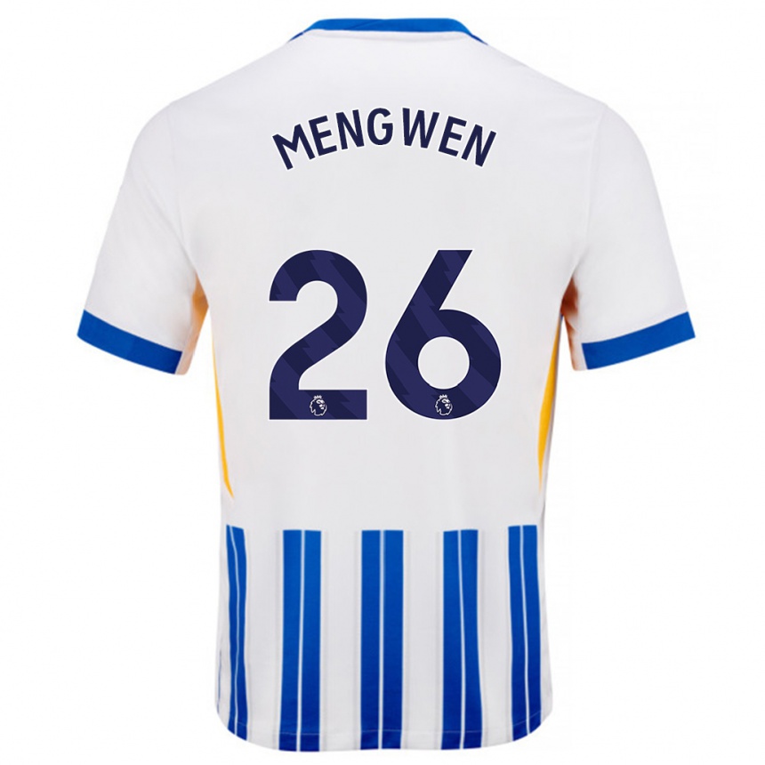 Kinder Fußball Li Mengwen #26 Weiß Blaue Nadelstreifen Heimtrikot Trikot 2024/25 T-Shirt Luxemburg