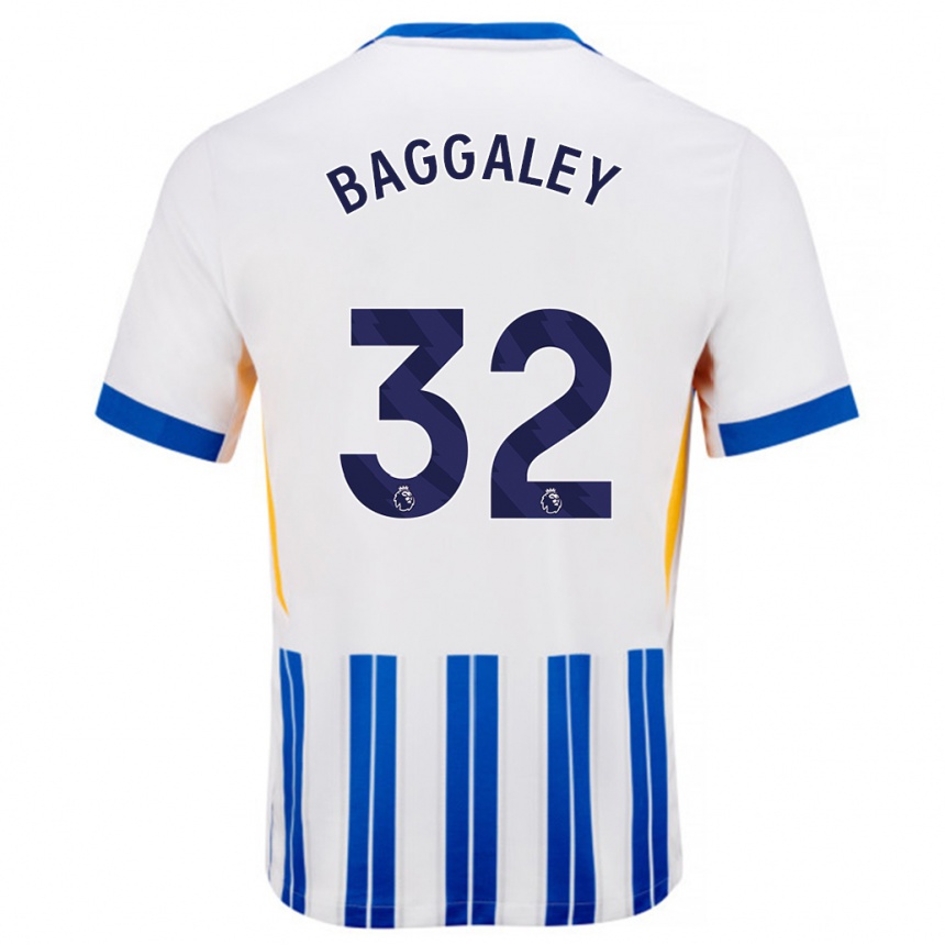 Kinder Fußball Sophie Baggaley #32 Weiß Blaue Nadelstreifen Heimtrikot Trikot 2024/25 T-Shirt Luxemburg