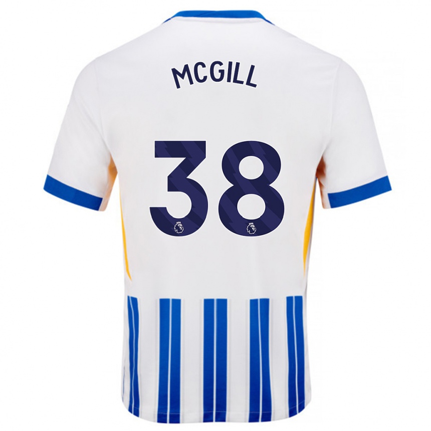 Kinder Fußball Tom Mcgill #38 Weiß Blaue Nadelstreifen Heimtrikot Trikot 2024/25 T-Shirt Luxemburg