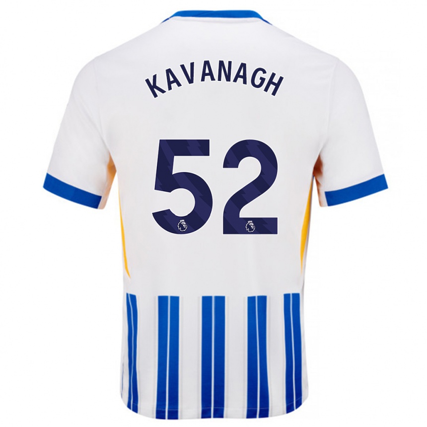 Kinder Fußball Leigh Kavanagh #52 Weiß Blaue Nadelstreifen Heimtrikot Trikot 2024/25 T-Shirt Luxemburg