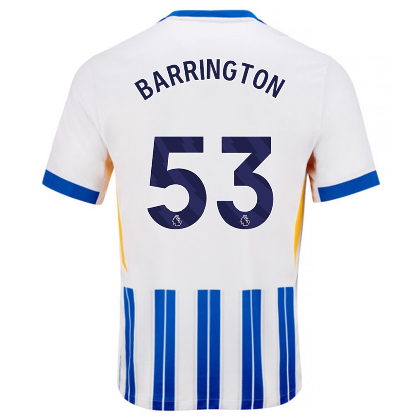 Kinder Fußball Luca Barrington #53 Weiß Blaue Nadelstreifen Heimtrikot Trikot 2024/25 T-Shirt Luxemburg