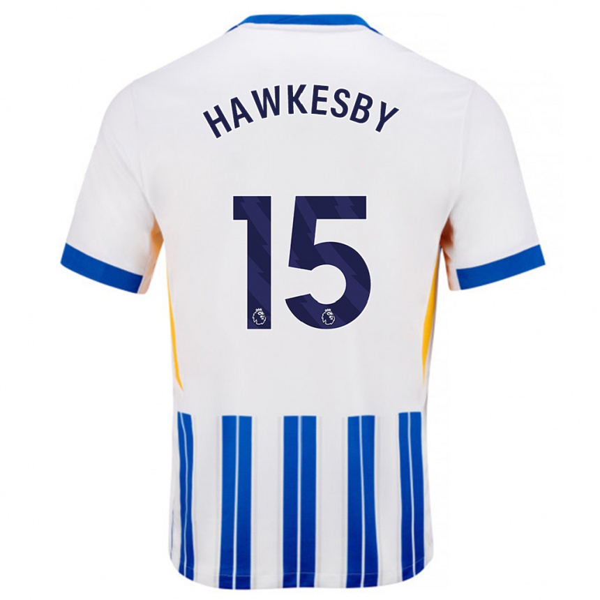 Kinder Fußball Mackenzie Hawkesby #15 Weiß Blaue Nadelstreifen Heimtrikot Trikot 2024/25 T-Shirt Luxemburg