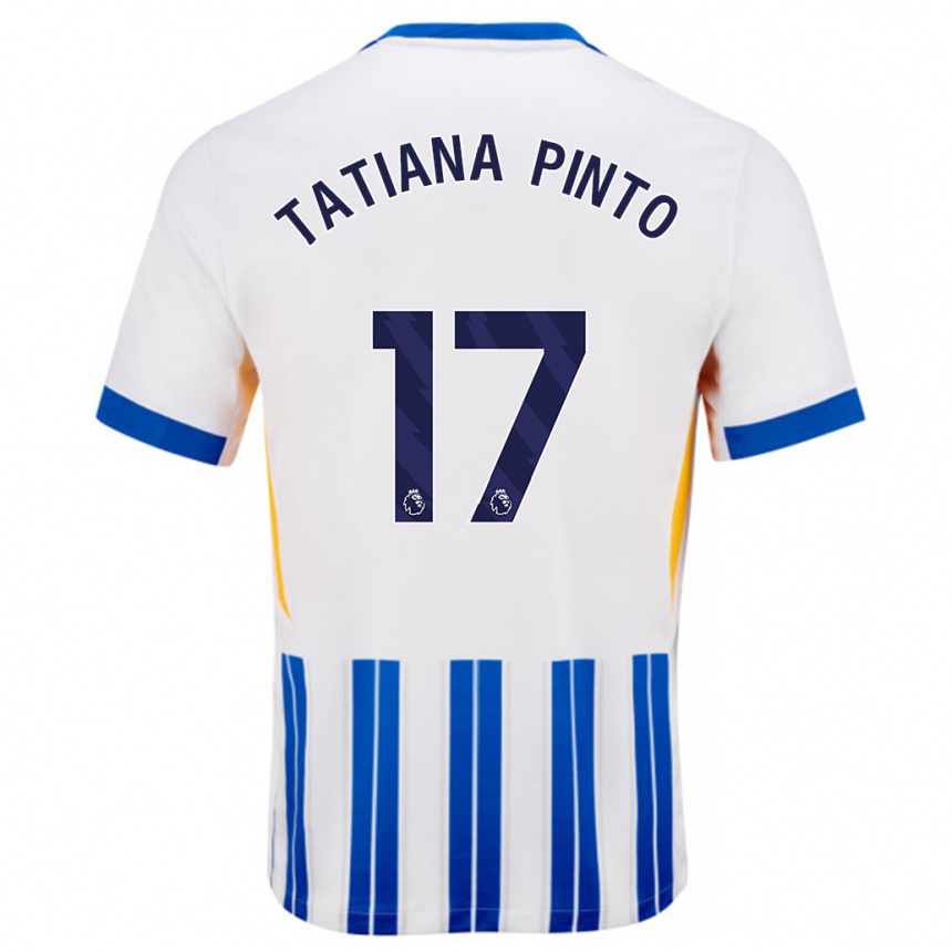 Kinder Fußball Tatiana Vanessa Ferreira Pinto #17 Weiß Blaue Nadelstreifen Heimtrikot Trikot 2024/25 T-Shirt Luxemburg