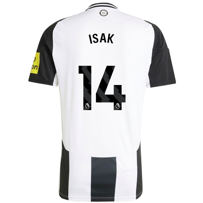 Kinder Fußball Alexander Isak #14 Weiß Schwarz Heimtrikot Trikot 2024/25 T-Shirt Luxemburg