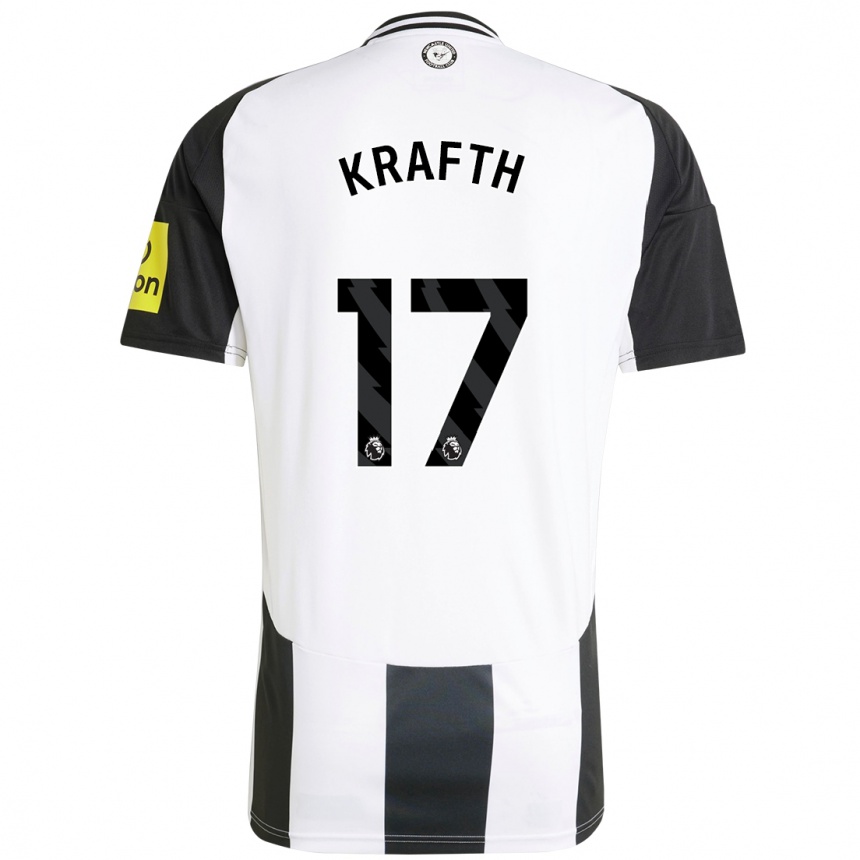 Kinder Fußball Emil Krafth #17 Weiß Schwarz Heimtrikot Trikot 2024/25 T-Shirt Luxemburg