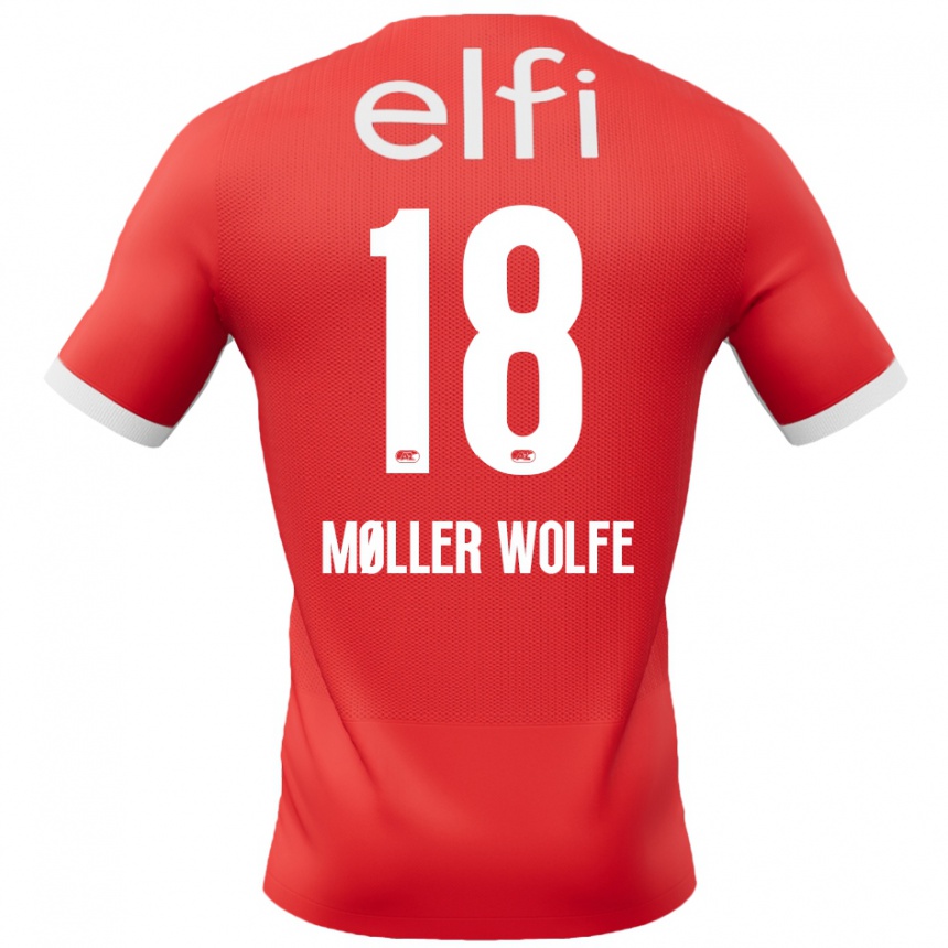 Kinder Fußball David Møller Wolfe #18 Rot Weiß Heimtrikot Trikot 2024/25 T-Shirt Luxemburg