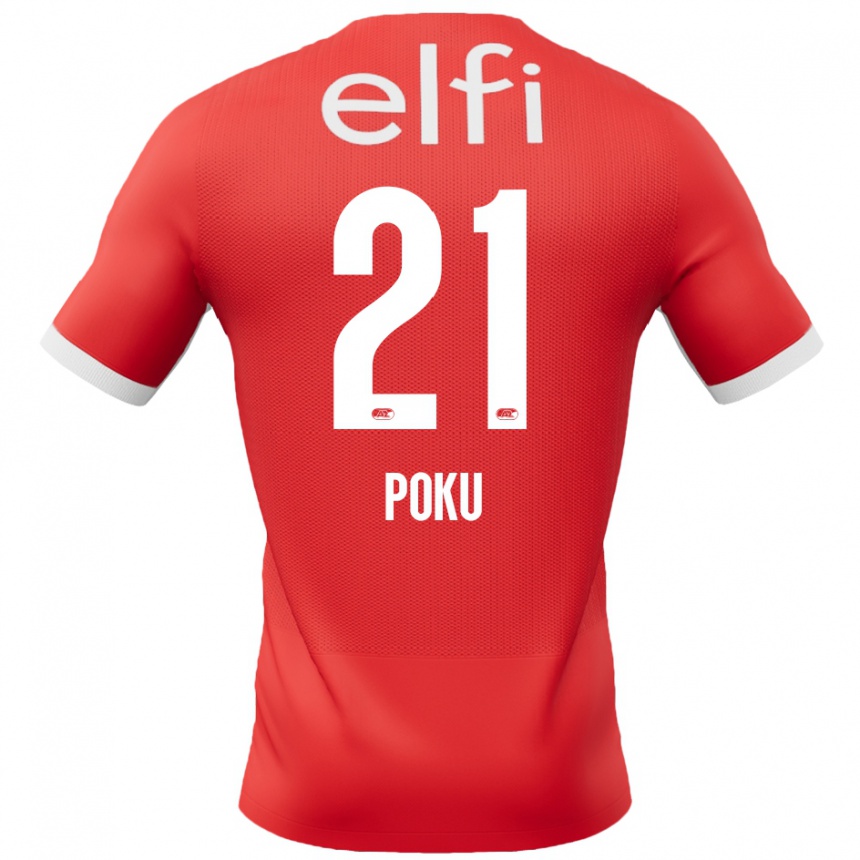 Kinder Fußball Ernest Poku #21 Rot Weiß Heimtrikot Trikot 2024/25 T-Shirt Luxemburg