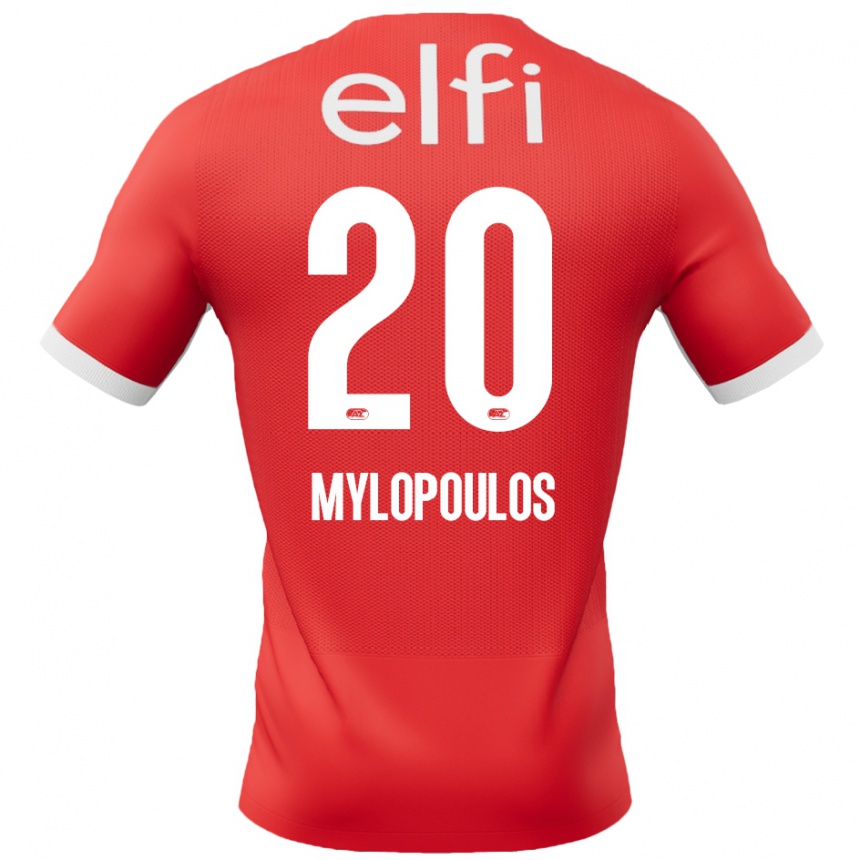 Kinder Fußball Marios Mylopoulos #20 Rot Weiß Heimtrikot Trikot 2024/25 T-Shirt Luxemburg