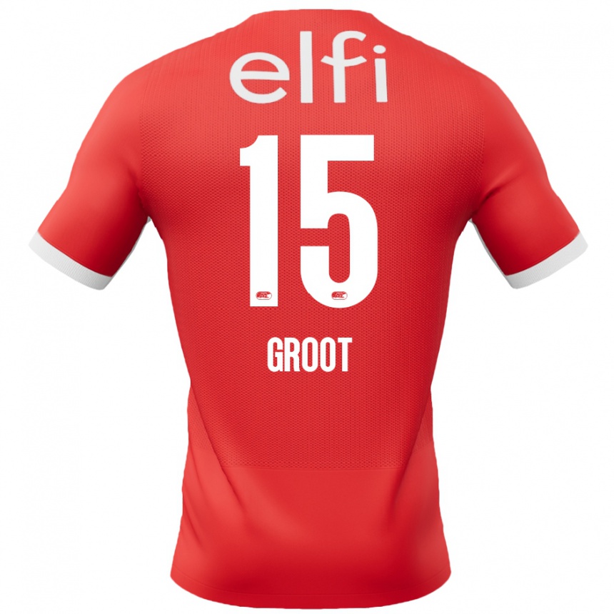 Kinder Fußball Pleun Groot #15 Rot Weiß Heimtrikot Trikot 2024/25 T-Shirt Luxemburg