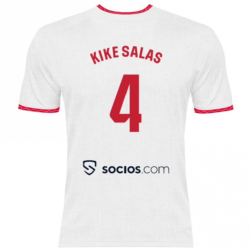 Kinder Fußball Kike Salas #4 Weiß Rot Heimtrikot Trikot 2024/25 T-Shirt Luxemburg