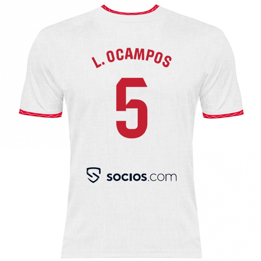 Kinder Fußball Lucas Ocampos #5 Weiß Rot Heimtrikot Trikot 2024/25 T-Shirt Luxemburg