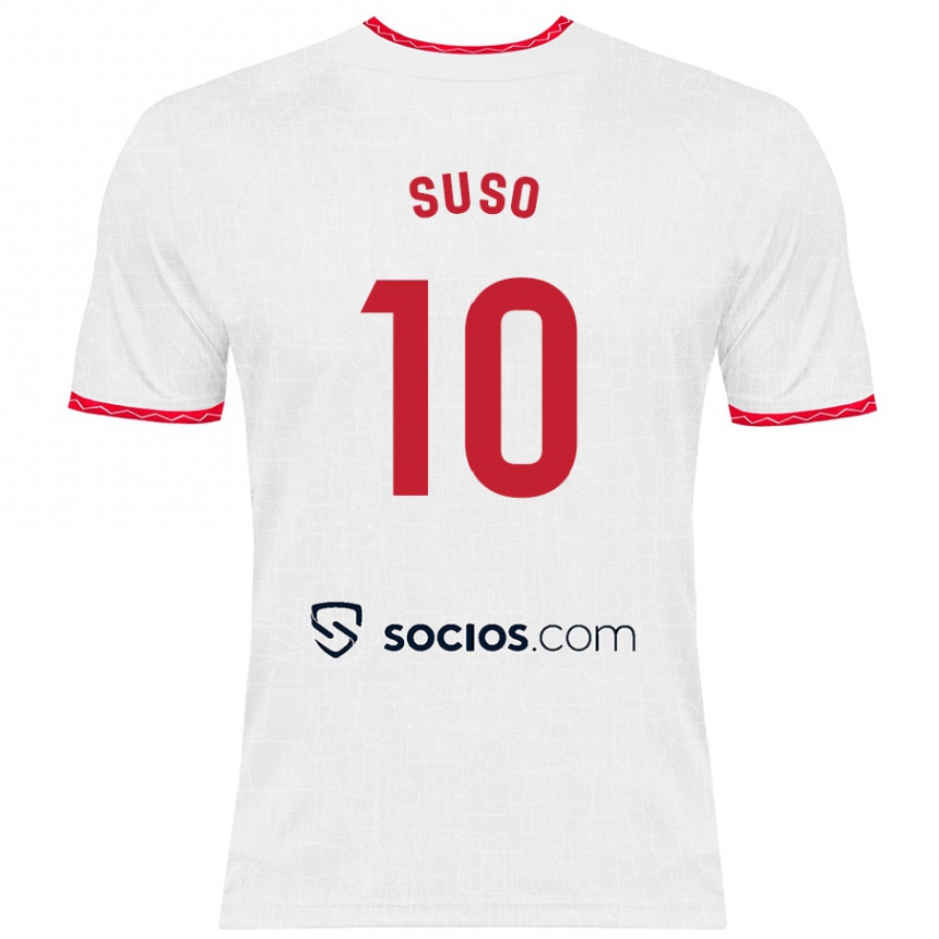 Kinder Fußball Suso #10 Weiß Rot Heimtrikot Trikot 2024/25 T-Shirt Luxemburg