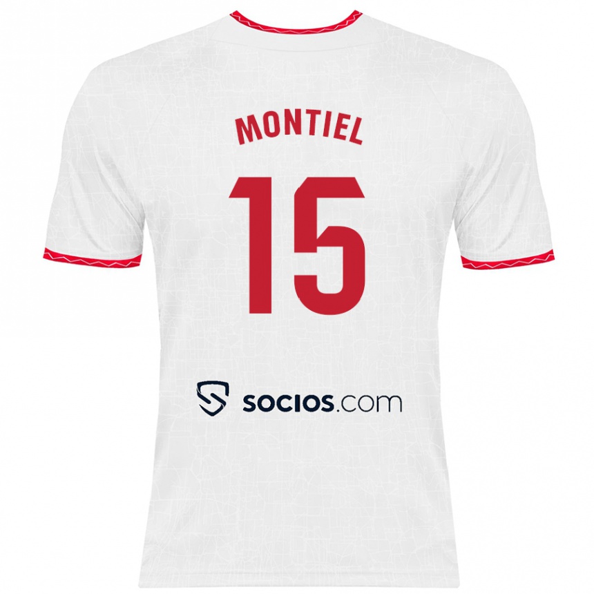 Kinder Fußball Gonzalo Montiel #15 Weiß Rot Heimtrikot Trikot 2024/25 T-Shirt Luxemburg