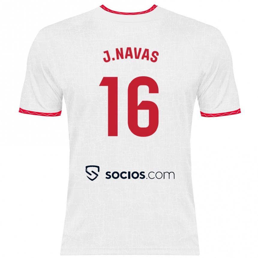 Kinder Fußball Jesús Navas #16 Weiß Rot Heimtrikot Trikot 2024/25 T-Shirt Luxemburg