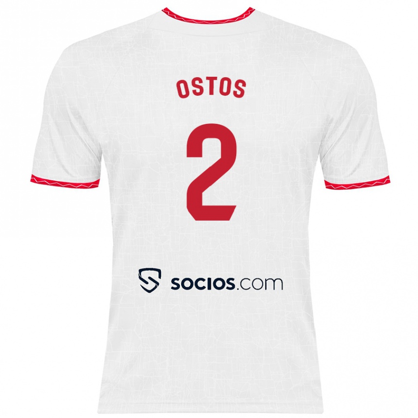 Kinder Fußball Fran Ostos #2 Weiß Rot Heimtrikot Trikot 2024/25 T-Shirt Luxemburg