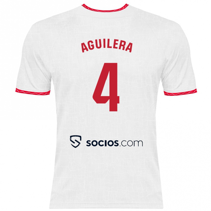 Kinder Fußball Juanan Aguilera #4 Weiß Rot Heimtrikot Trikot 2024/25 T-Shirt Luxemburg