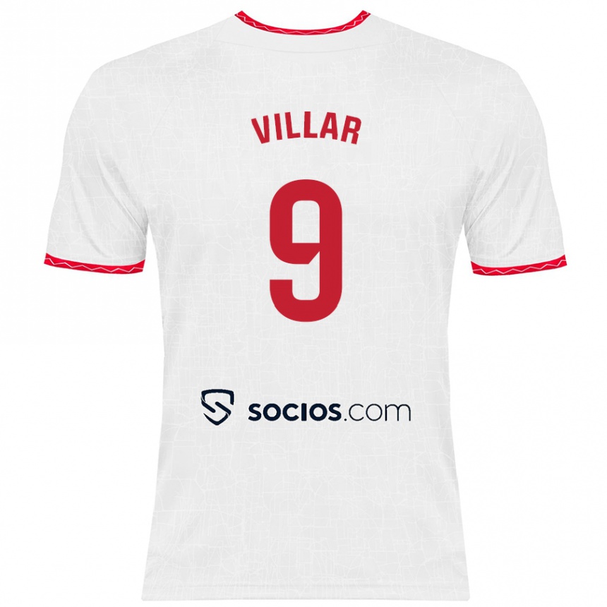 Kinder Fußball Iker Villar #9 Weiß Rot Heimtrikot Trikot 2024/25 T-Shirt Luxemburg