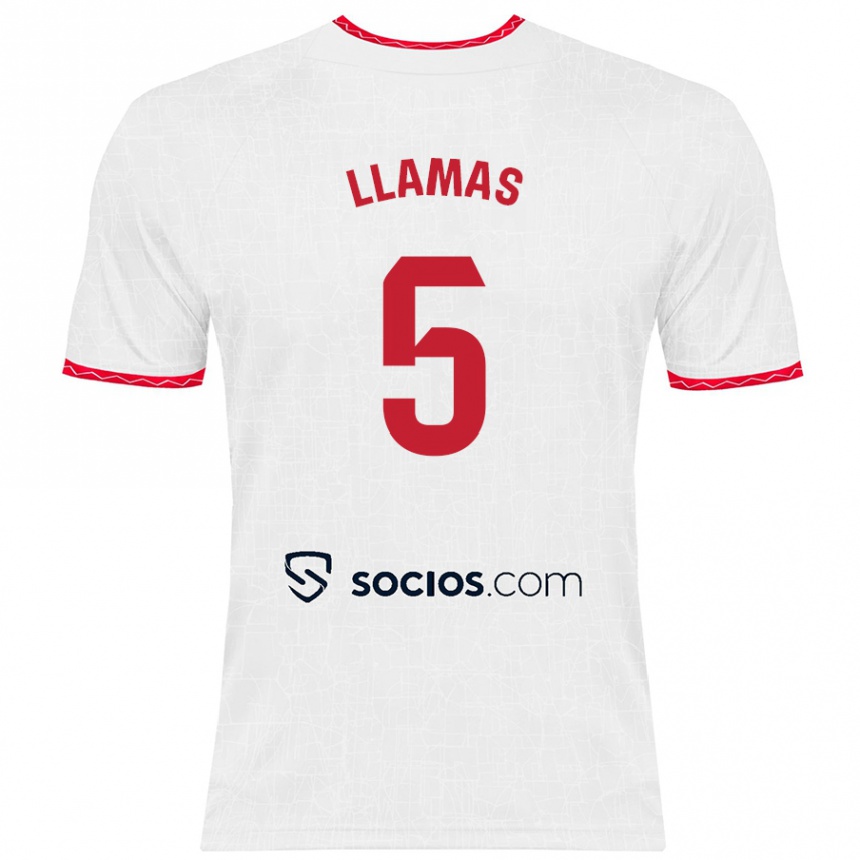 Kinder Fußball Eva Llamas Hernández #5 Weiß Rot Heimtrikot Trikot 2024/25 T-Shirt Luxemburg