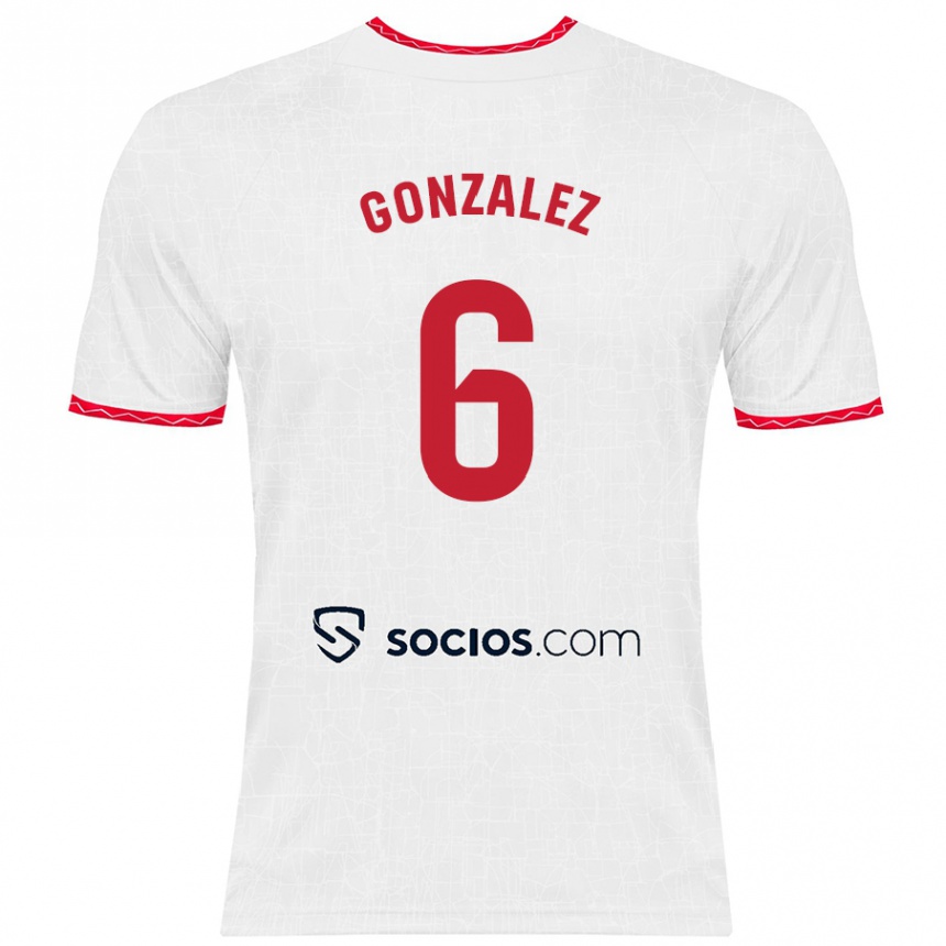 Kinder Fußball Pamela González #6 Weiß Rot Heimtrikot Trikot 2024/25 T-Shirt Luxemburg