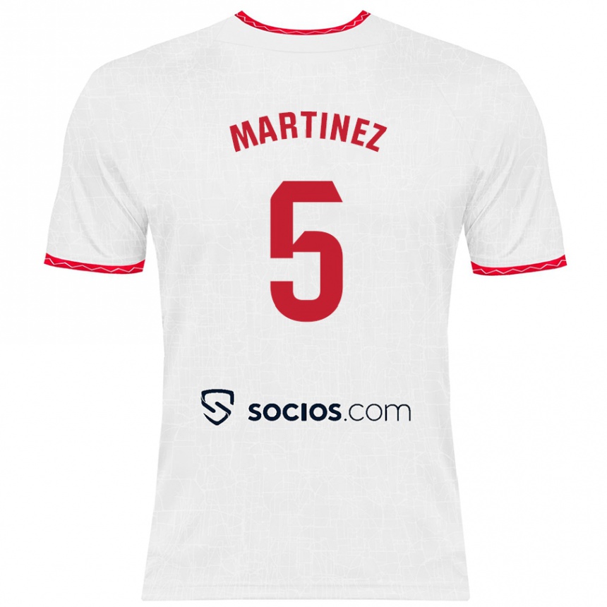 Kinder Fußball Sergio Martínez #5 Weiß Rot Heimtrikot Trikot 2024/25 T-Shirt Luxemburg