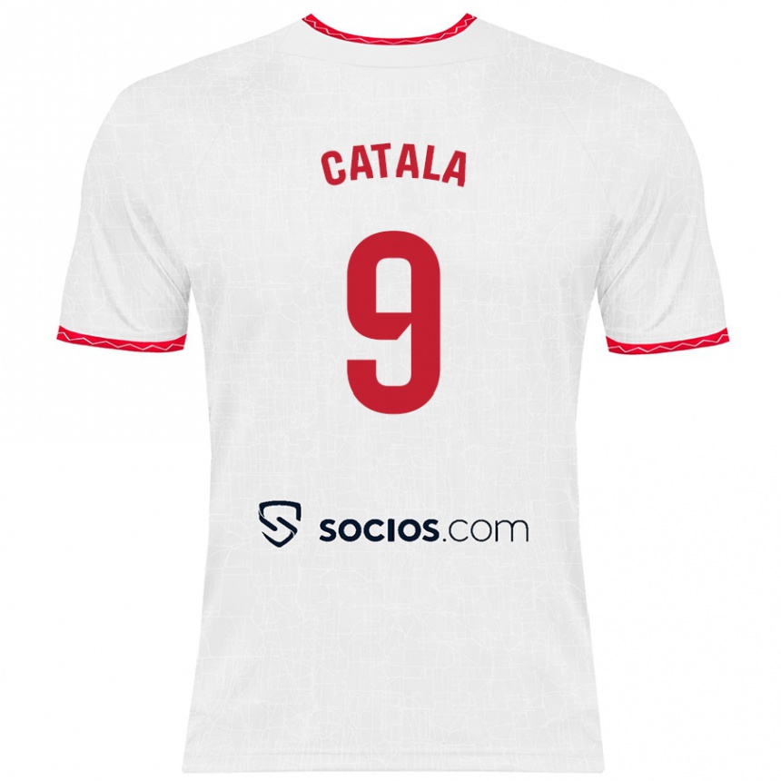 Kinder Fußball Rubén Catalá #9 Weiß Rot Heimtrikot Trikot 2024/25 T-Shirt Luxemburg