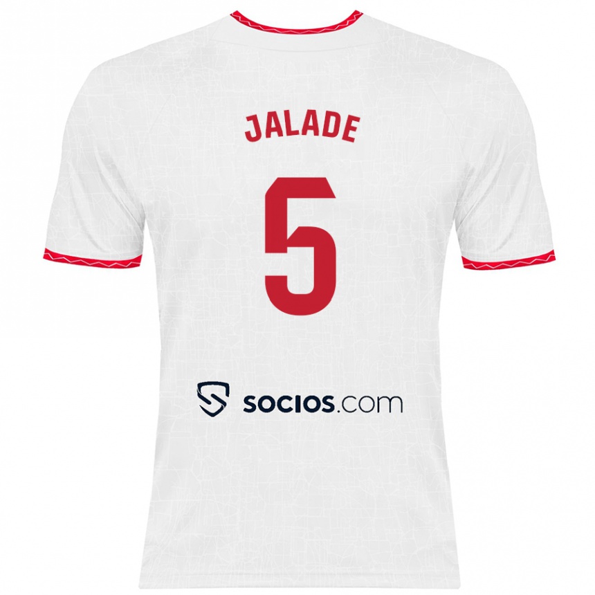 Kinder Fußball Robert Jalade #5 Weiß Rot Heimtrikot Trikot 2024/25 T-Shirt Luxemburg