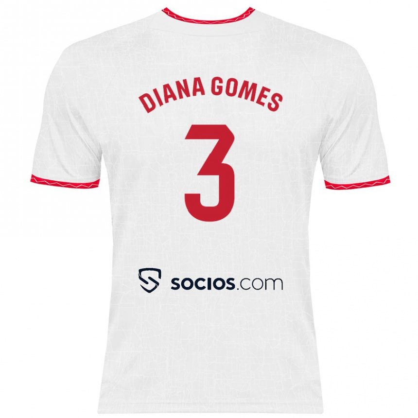 Kinder Fußball Diana Catarina Ribeiro Gomes #3 Weiß Rot Heimtrikot Trikot 2024/25 T-Shirt Luxemburg