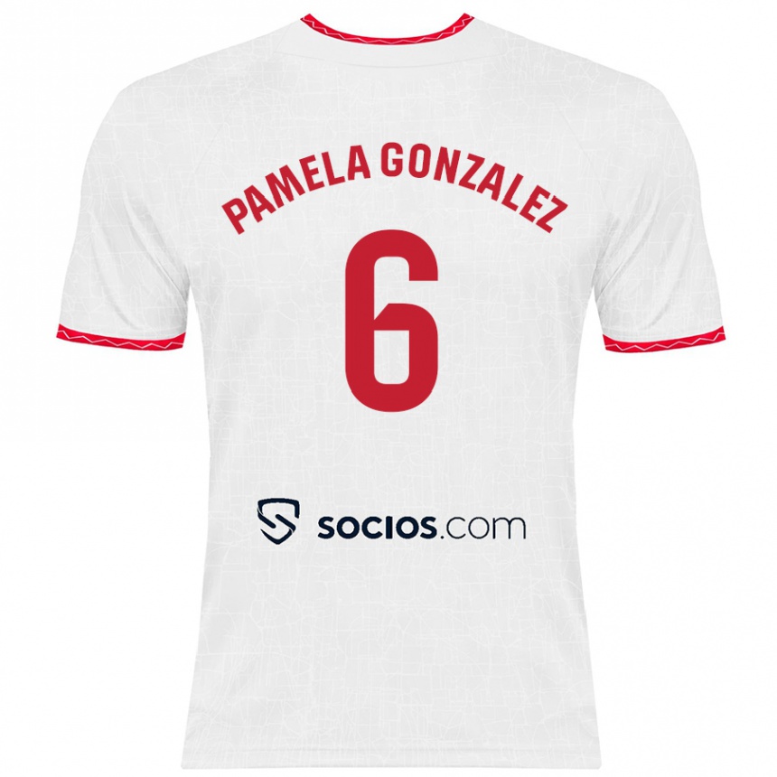 Kinder Fußball Cinthia Pamela González Medina #6 Weiß Rot Heimtrikot Trikot 2024/25 T-Shirt Luxemburg