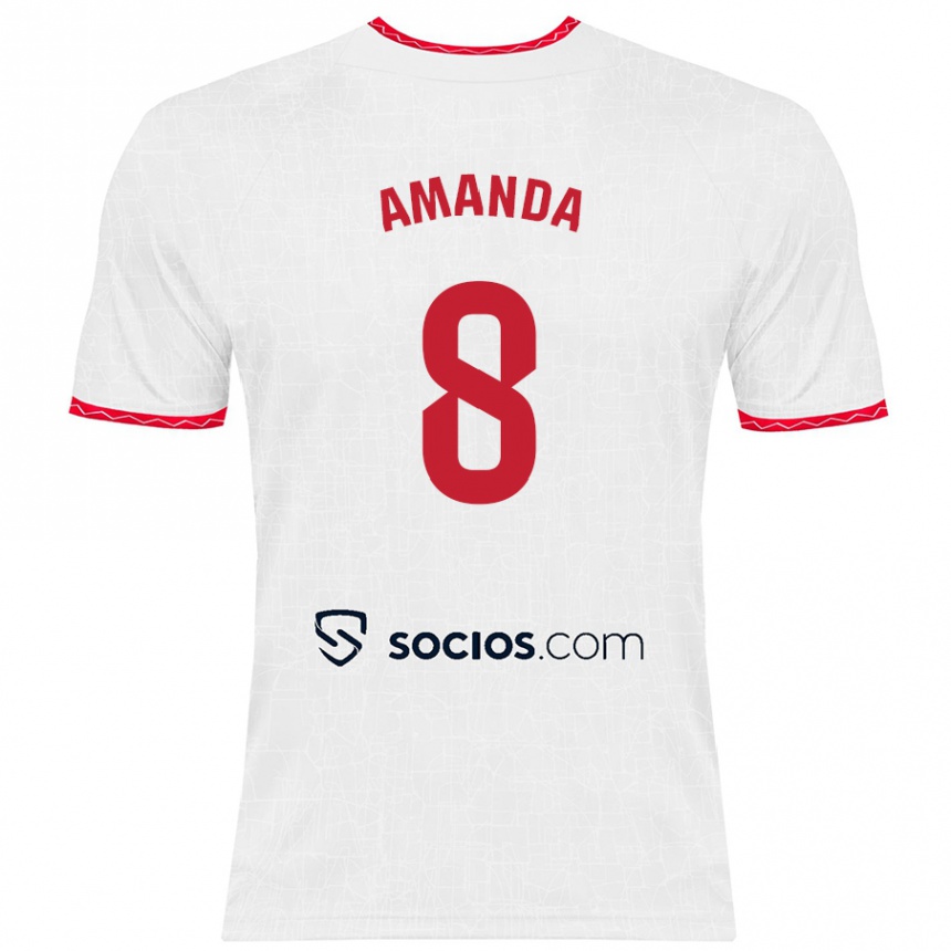 Kinder Fußball Amanda Sampedro Bustos #8 Weiß Rot Heimtrikot Trikot 2024/25 T-Shirt Luxemburg