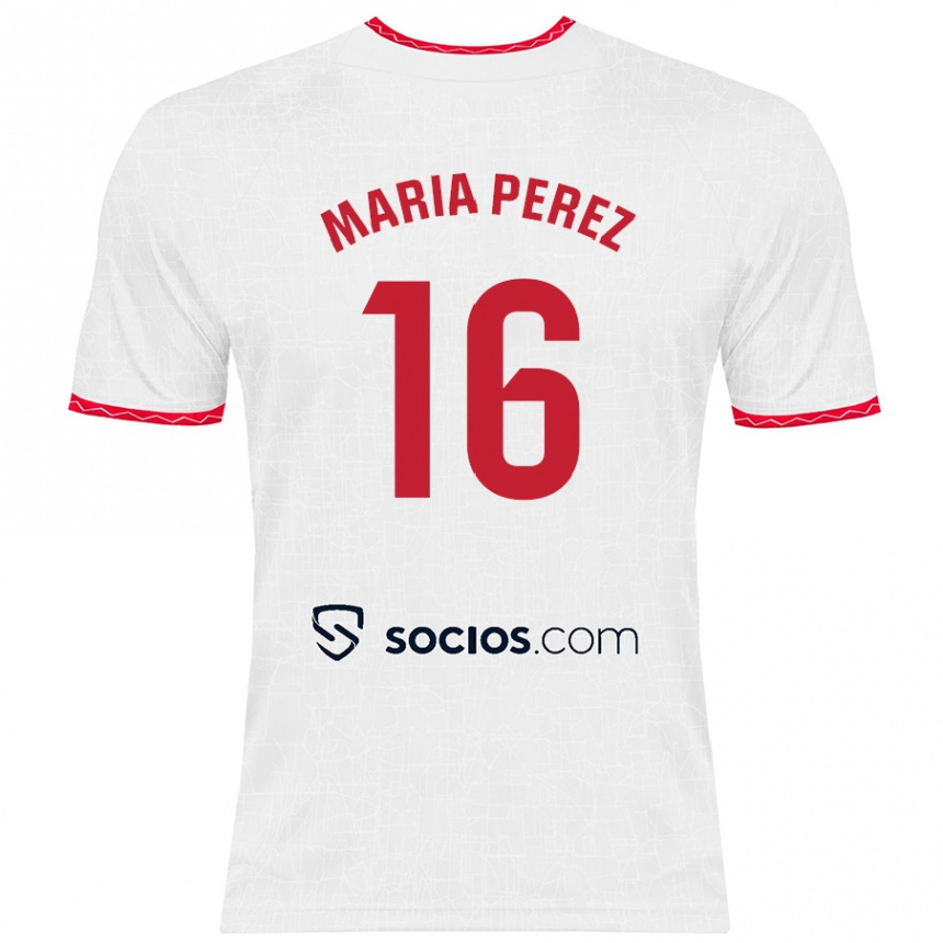 Kinder Fußball María Pérez Rabaza #16 Weiß Rot Heimtrikot Trikot 2024/25 T-Shirt Luxemburg