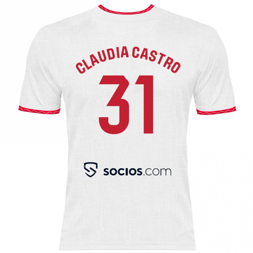 Kinder Fußball Claudia Castro Romero #31 Weiß Rot Heimtrikot Trikot 2024/25 T-Shirt Luxemburg