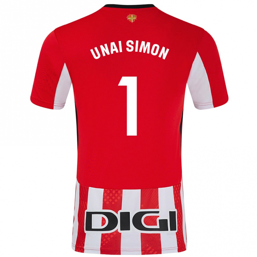 Kinder Fußball Unai Simón #1 Rot Weiß Heimtrikot Trikot 2024/25 T-Shirt Luxemburg