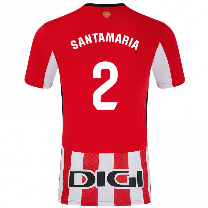 Kinder Fußball Unai Santamaría #2 Rot Weiß Heimtrikot Trikot 2024/25 T-Shirt Luxemburg