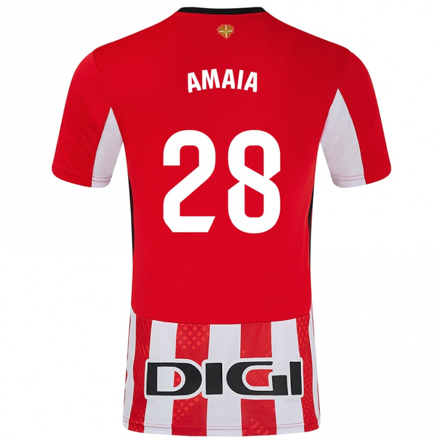 Kinder Fußball Amaia Martinez De La Peña #28 Rot Weiß Heimtrikot Trikot 2024/25 T-Shirt Luxemburg