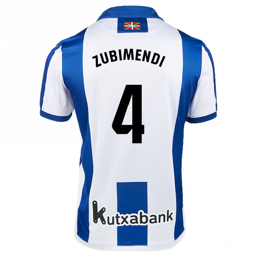 Kinder Fußball Martín Zubimendi #4 Weiß Blau Heimtrikot Trikot 2024/25 T-Shirt Luxemburg