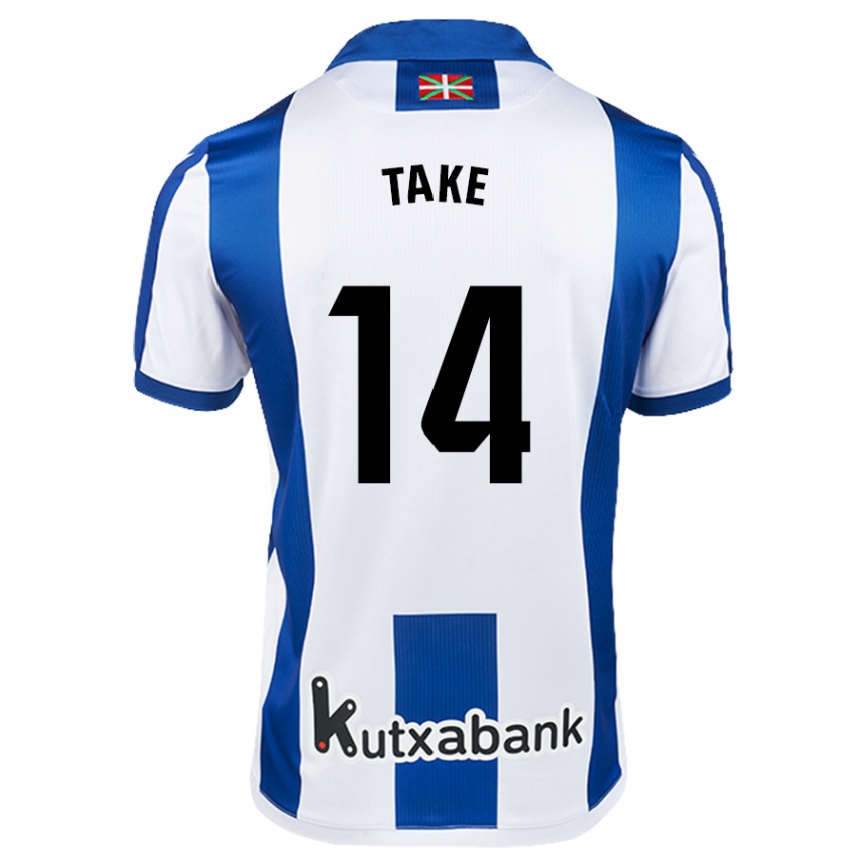 Kinder Fußball Takefusa Kubo #14 Weiß Blau Heimtrikot Trikot 2024/25 T-Shirt Luxemburg