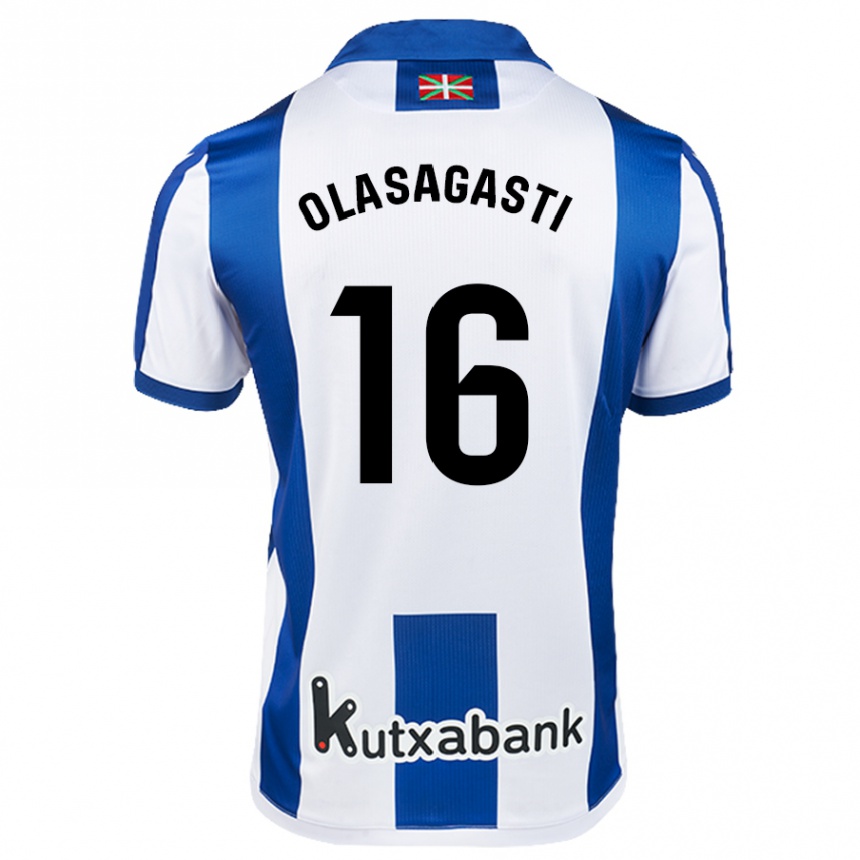 Kinder Fußball Jon Ander Olasagasti #16 Weiß Blau Heimtrikot Trikot 2024/25 T-Shirt Luxemburg