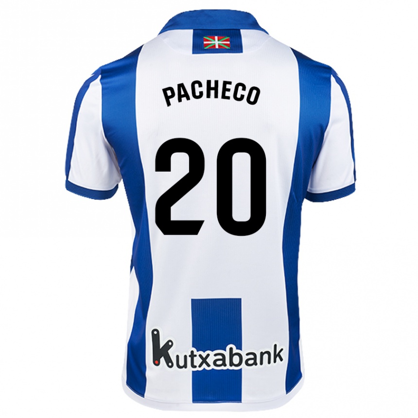 Kinder Fußball Jon Pacheco #20 Weiß Blau Heimtrikot Trikot 2024/25 T-Shirt Luxemburg