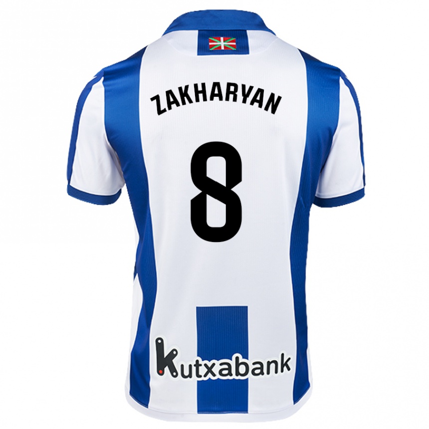 Kinder Fußball Arsen Zakharyan #8 Weiß Blau Heimtrikot Trikot 2024/25 T-Shirt Luxemburg