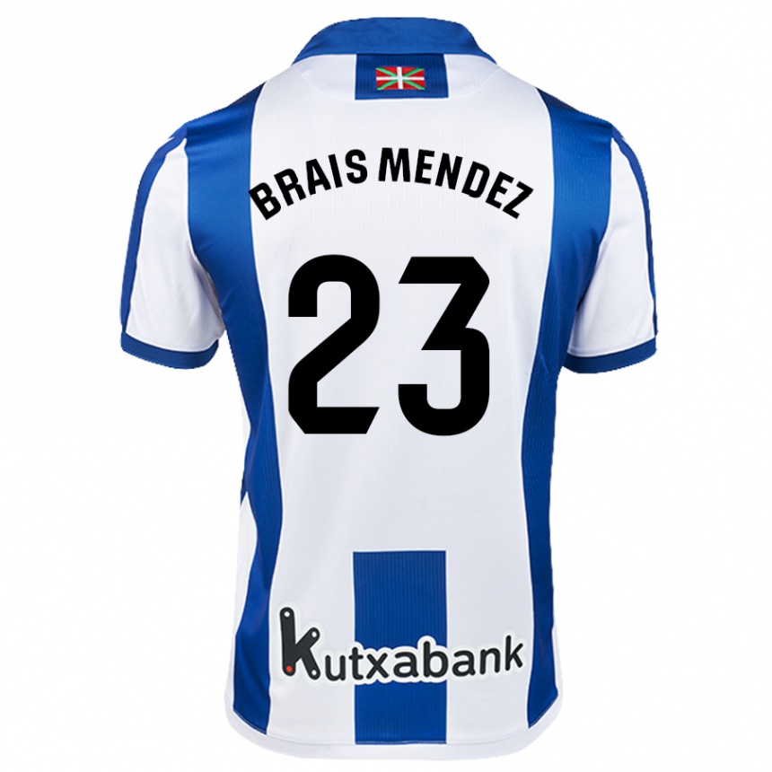 Kinder Fußball Brais Méndez #23 Weiß Blau Heimtrikot Trikot 2024/25 T-Shirt Luxemburg