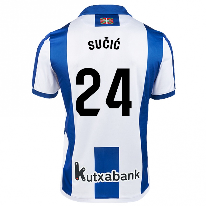 Kinder Fußball Luka Sucic #24 Weiß Blau Heimtrikot Trikot 2024/25 T-Shirt Luxemburg