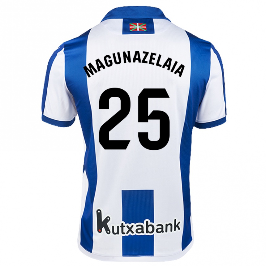 Kinder Fußball Jon Magunazelaia #25 Weiß Blau Heimtrikot Trikot 2024/25 T-Shirt Luxemburg