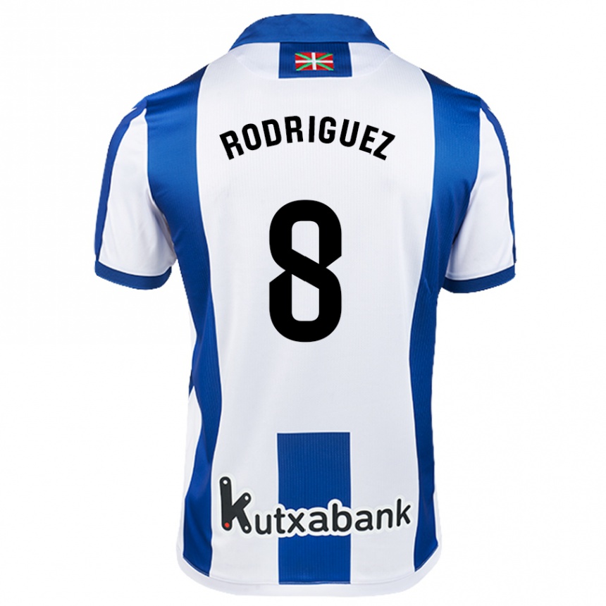 Kinder Fußball Mikel Rodriguez #8 Weiß Blau Heimtrikot Trikot 2024/25 T-Shirt Luxemburg