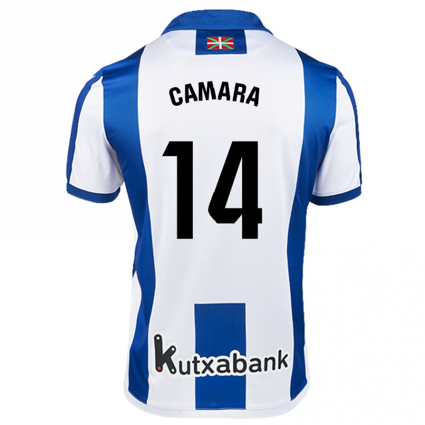 Kinder Fußball Ibra Cámara #14 Weiß Blau Heimtrikot Trikot 2024/25 T-Shirt Luxemburg